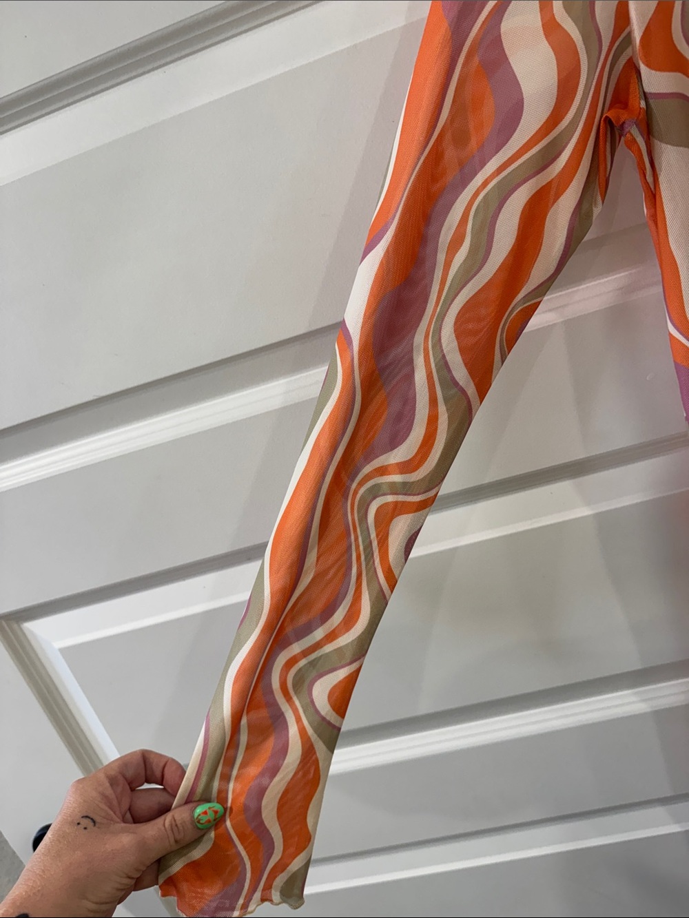 Show Me Your MuMu Orange Wave-Print Maxi sheer dress size L - Picture 4 of 6